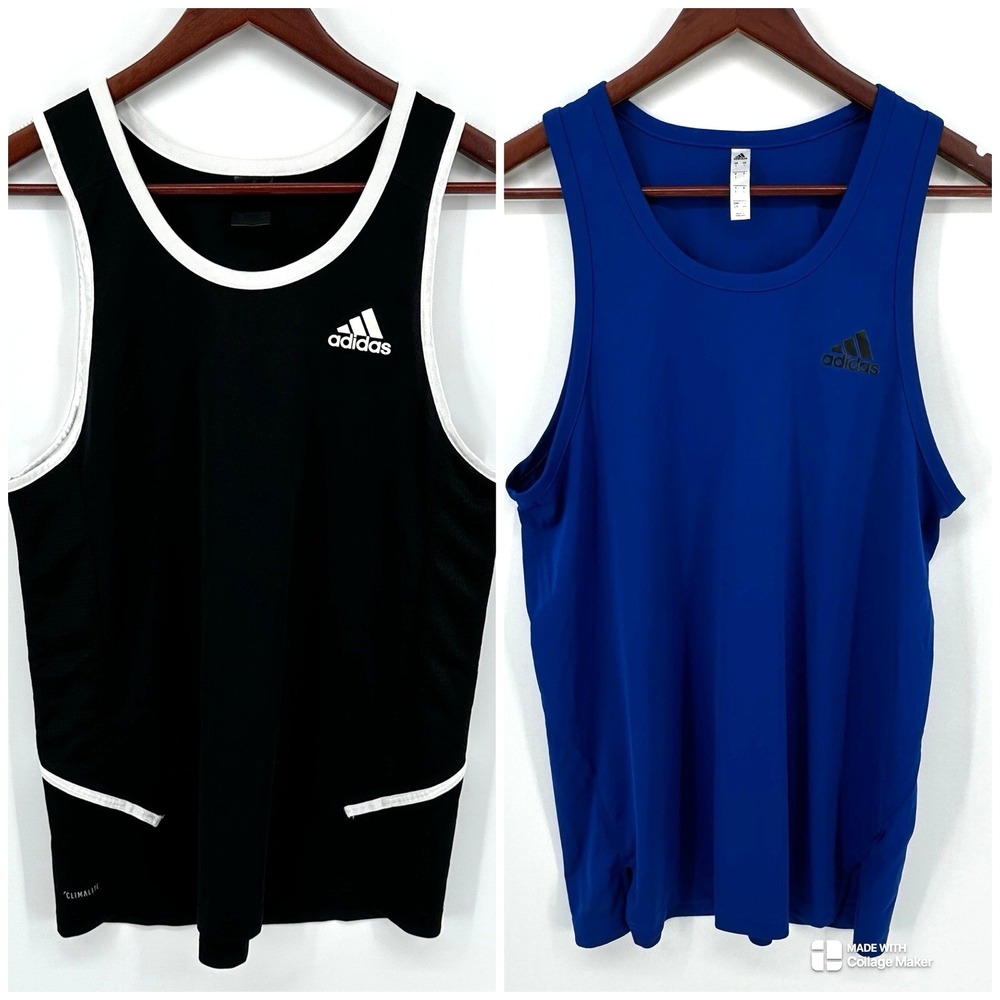 Adidas Top Men's Sleeveless Tank Size L Lot Of 2 Black & Blue